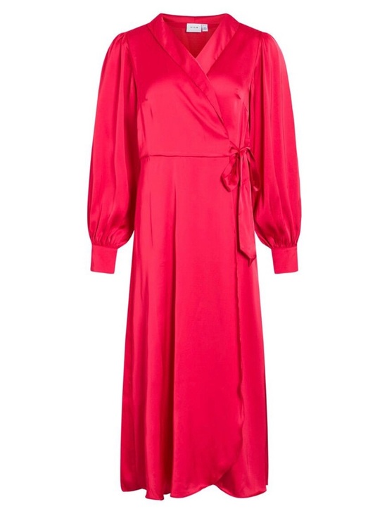 Shoe Dazzle Dresses & Skirts - Shoe Dazzle Satin Wrap Midi Dress in Hot Pink